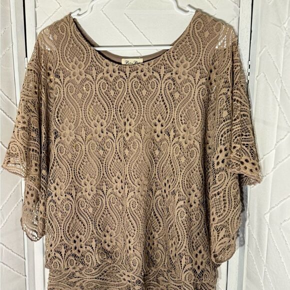 Brittany Black Beige Dolman Sleeve Lace Crochet Knit Blouse Size XL - Picture 3 of 10